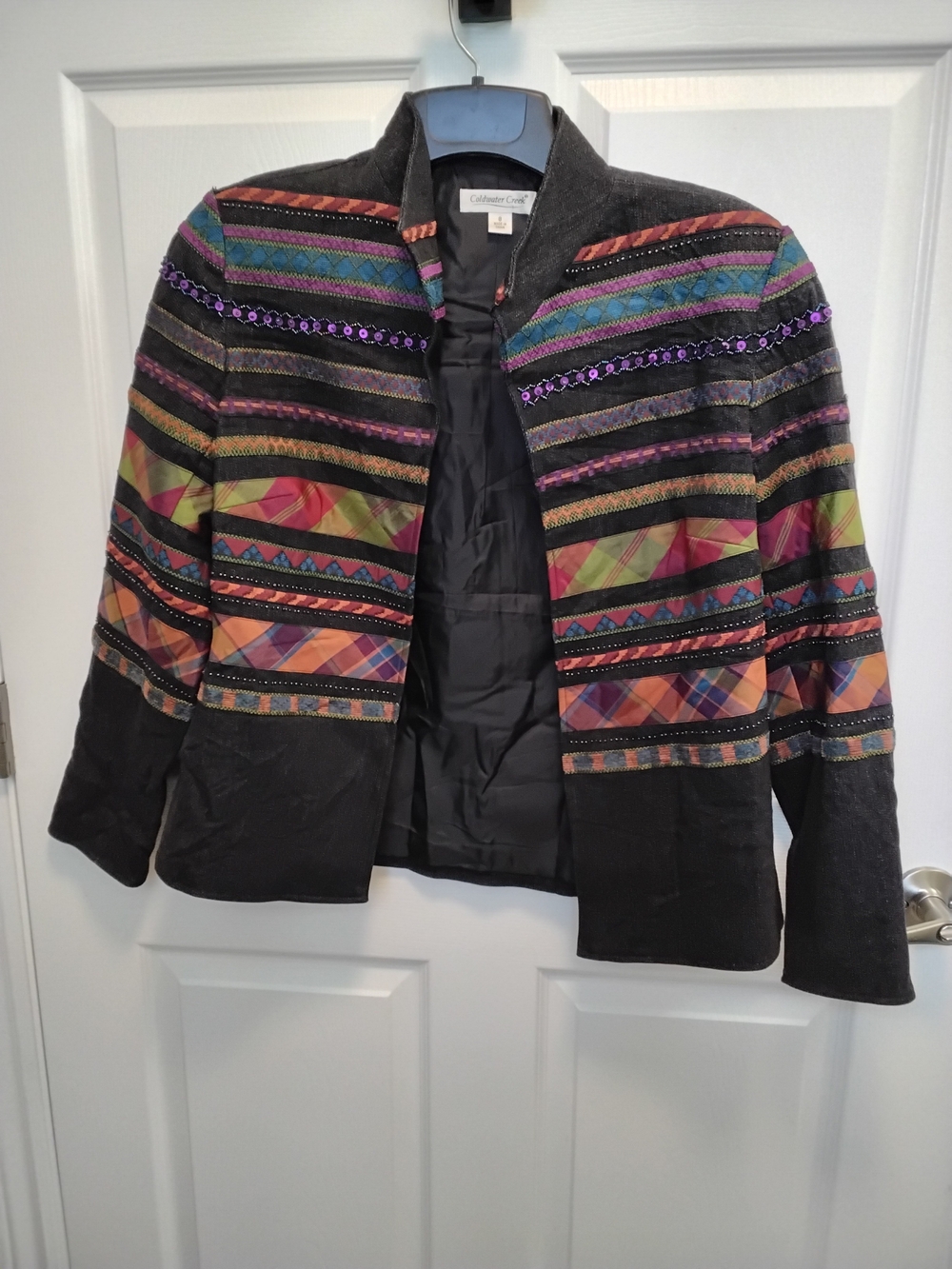 Coldwater Creek Black Denim Multi-Stripe Western Embellished Blazer